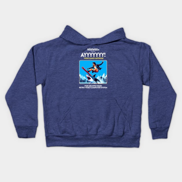 Jumping the Shark 80s Game Kids Hoodie by PopCultureShirts